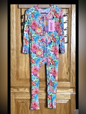 NEW Bamboo Sleeper Girls 2T Bright Floral Pink Blue Hand Foot Covers 2-Way Zip